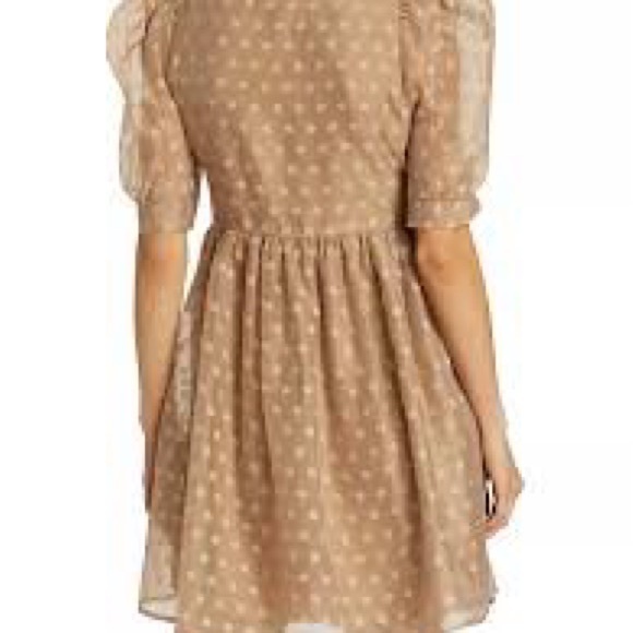 En Saison Meline Poplin Babydoll Dress in taupe with polka dots. Size Large - Picture 2 of 11